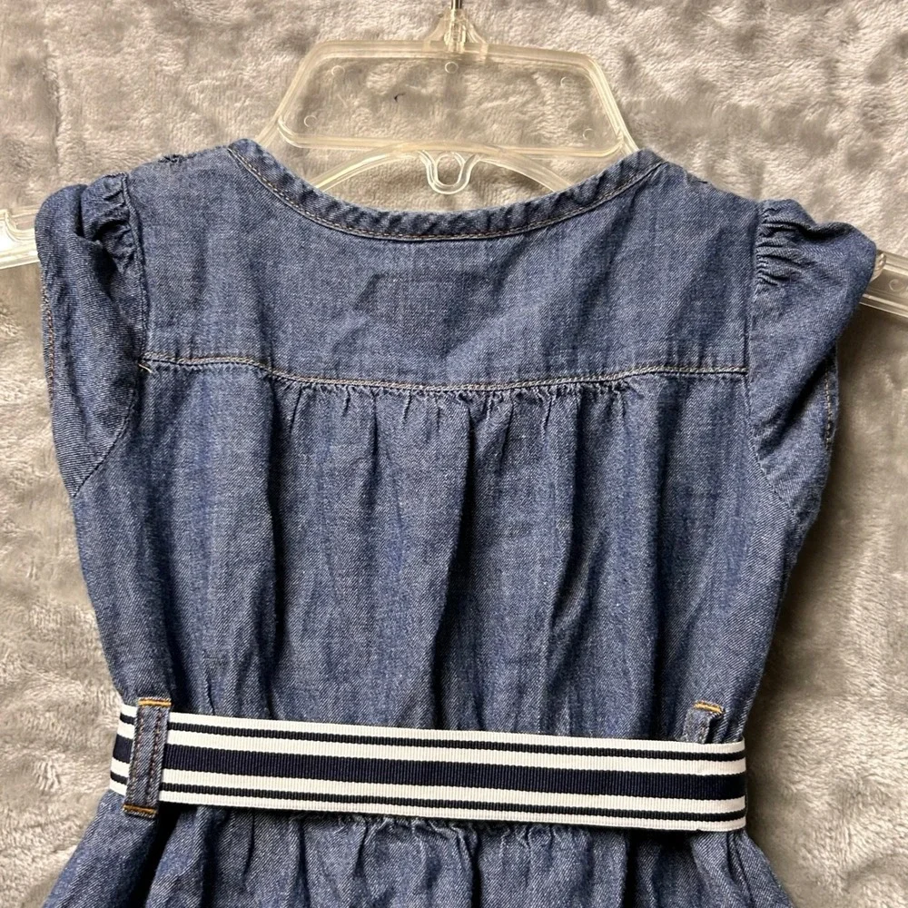 OshKosh B'Gosh Denim Dress 18M Blue Striped‎ Belt Sleeveless Ruffle Girls